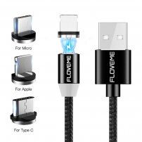 FLOVEME Round kabel magnetyczny USB-A / USB-C / Micro USB / Lightning dla iPhone / iPad / iPod / AirPods - 1 m - czarny