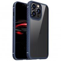 Przezroczyste etui odporne na uderzenia z teksturą karbonu do iPhone 13 Pro Max - niebieskie