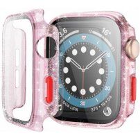 Ochronny błyszczący pokrowiec ze szkłem hartowanym do Apple Watch 40mm - różowe