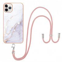 Etui marmurowe ze sznurkiem do iPhone 13 Pro - biało-różowy