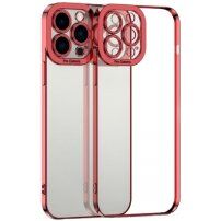 Etui przezroczyste z metalizowaną krawędzią dla iPhone 13 Pro Max - czerwony