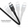 Pleciony kabel USB-C do transmisji danych i ładowania w oplocie / Lightning dla iPhone'a / iPad / iPod / AirPods - 3 m - czarny