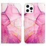 Marmurowe flip etui ze skóry PU dla iPhone 13 Pro - fuksjowy