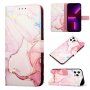 Marmurowe flip etui ze skóry PU dla iPhone 13 Pro - różowe