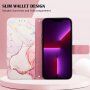 Marmurowe flip etui ze skóry PU dla iPhone 13 Pro - różowe