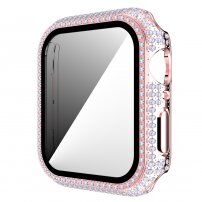 Ozdobiona kryształkami górskimi obudowa z hartowanym szkłem dla Apple Watch 40 mm - różowe