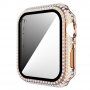 Ozdobiona kryształkami górskimi obudowa z hartowanym szkłem dla Apple Watch 40 mm - różowo-złoty
