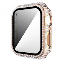 Ozdobiona kryształkami górskimi obudowa z hartowanym szkłem dla Apple Watch 40 mm - różowo-złoty