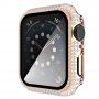 Ozdobiona kryształkami górskimi obudowa z hartowanym szkłem dla Apple Watch 40 mm - różowo-złoty