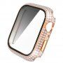 Ozdobiona kryształkami górskimi obudowa z hartowanym szkłem dla Apple Watch 45mm - różowo-złoty