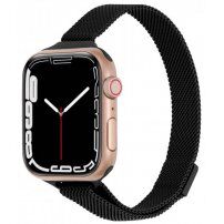 Cienki metalowy pasek Milanese pull dla Apple Watch Ultra 49 mm / 45 mm / 44 mm / 42 mm - czarny