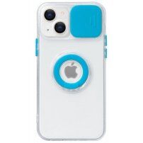 Przezroczysty pokrowiec z uchwytem na palec i osłoną kamery dla iPhone 13 mini - niebieskie