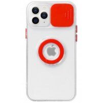 Przezroczysty pokrowiec z uchwytem na palec i osłoną kamery dla iPhone 13 Pro - czerwony