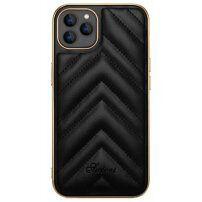 Ochronna osłona ze skóry PU z platerowaną krawędzią dla iPhone 13 Pro Max - czarny