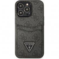Guess 4G Saffiano Podwójne etui na karty z kieszenią na karty dla iPhone 13 Pro Max - szary