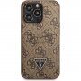 Guess 4G Saffiano Podwójne etui na karty z kieszenią na karty dla iPhone 13 Pro Max - brązowe