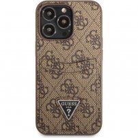 Guess 4G Saffiano Podwójne etui na karty z kieszenią na karty dla iPhone 13 Pro Max - brązowe