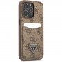 Guess 4G Saffiano Podwójne etui na karty z kieszenią na karty dla iPhone 13 Pro Max - brązowe