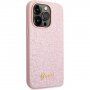 Guess Glitter Flakes Metal Logo brokatowy pokrowiec dla iPhone 14 Pro Max - różowy