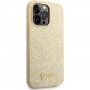 Guess Glitter Flakes Metal Logo brokatowy pokrowiec dla iPhone 14 Pro Max - złote