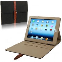 Luksusowy pokrowiec z PU skóry z klamrą dla Apple iPad 4 / 3 / 2 - czarny