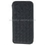 Luksusowy pokrowiec flip z przeplataną teksturą dla Apple iPhone 5 / 5S / SE (2016) - czarny