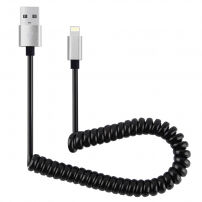 Rozciągliwy kabel do ładowania i synchronizacji dla iPhone / iPad / iPod - 30-100cm - czarny