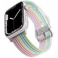 Matowy, półprzezroczysty silikonowy pasek z paskami dla Apple Watch Ultra 49mm / 46mm / 45mm / 44mm / 42mm - tęcza