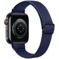 Nylonowy cienki pasek z przesuwaną klamrą dla Apple Watch Ultra 49mm / 46mm / 45mm / 44mm / 42mm - ciemnoniebieski