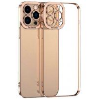 Etui przezroczyste z metalizowaną krawędzią dla iPhone 12 - różowo-złote