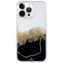Przezroczysta marmurowa osłona z dżetów dla iPhone 13 Pro - czarny