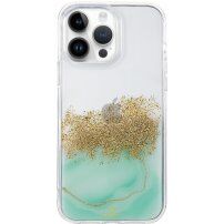 Przezroczysta marmurowa osłona z dżetów dla iPhone 13 Pro Max - pastelowy zielony