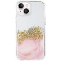 Przezroczysta marmurowa osłona z dżetów dla iPhone 14 - różowy