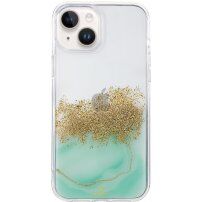 Przezroczysta marmurowa osłona z dżetów dla iPhone 14 - pastelowy zielony