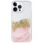 Przezroczysta marmurowa osłona z dżetów dla iPhone 14 Pro - różowy