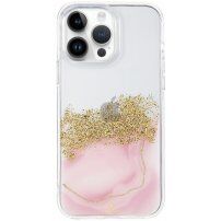 Przezroczysta marmurowa osłona z dżetów dla iPhone 14 Pro - różowy
