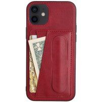 Skórzana okładka z kieszenią na karty i stojakiem dla iPhone 11 - czerwony