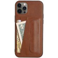 Skórzana okładka z kieszenią na karty i stojakiem dla iPhone 11 Pro Max - brązowe