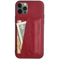 Skórzana okładka z kieszenią na karty i stojakiem dla iPhone 12 Pro Max - czerwony