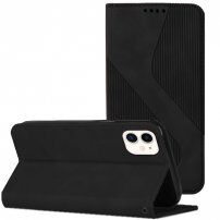Skórzane etui z klapką i wzorem dla iPhone 12 mini - czarne