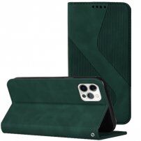 Skórzane etui z klapką i wzorem dla iPhone 12 Pro Max - ciemnozielony