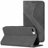 Skórzane etui z klapką i wzorem dla iPhone 7 Plus / 8 Plus - szare