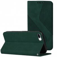 Skórzane etui z klapką i wzorem dla iPhone 7 Plus / 8 Plus - ciemnozielony