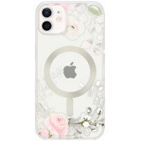 Kwiecista matowa przezroczysty pokrowiec z MagSafe dla iPhone 12 / 12 Pro - róże