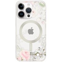 Kwiecista matowa przezroczysty pokrowiec z MagSafe dla iPhone 13 Pro - róże