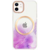 Przezroczysty pokrowiec z wzorem w kolorze wody i MagSafe dla iPhone 11 - fioletowy