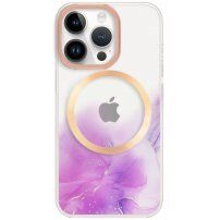Przezroczysty pokrowiec z wzorem w kolorze wody i MagSafe dla iPhone 14 Pro Max - fioletowy