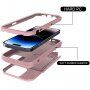 Wytrzymały pokrowiec z kieszenią na kartę i lusterkiem dla iPhone 14 Plus - różowy