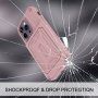 Wytrzymały pokrowiec z kieszenią na kartę i lusterkiem dla iPhone 14 Pro Max - różowy