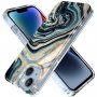Marmurowa osłona z brokatem dla iPhone 14 - niebiesko-złoty